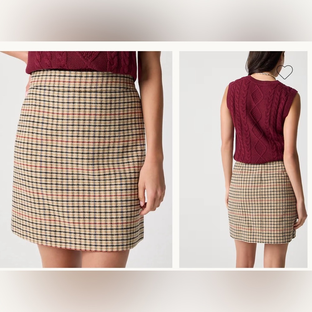 J. Crew Women's Mini Wool Skirt in Tan Houndstooth Plaid